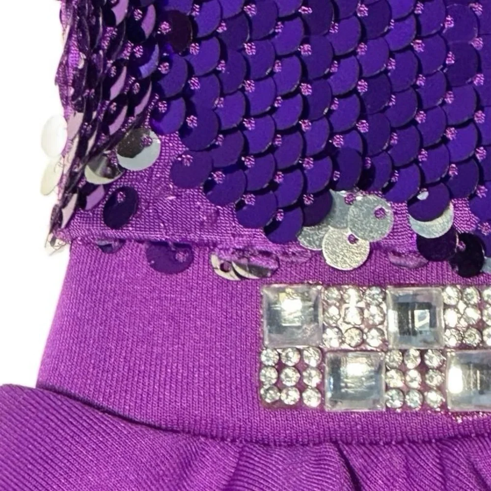 Weissman Purple Sequin Kids tiered dance dress Costume with small flaw‎ Size IC